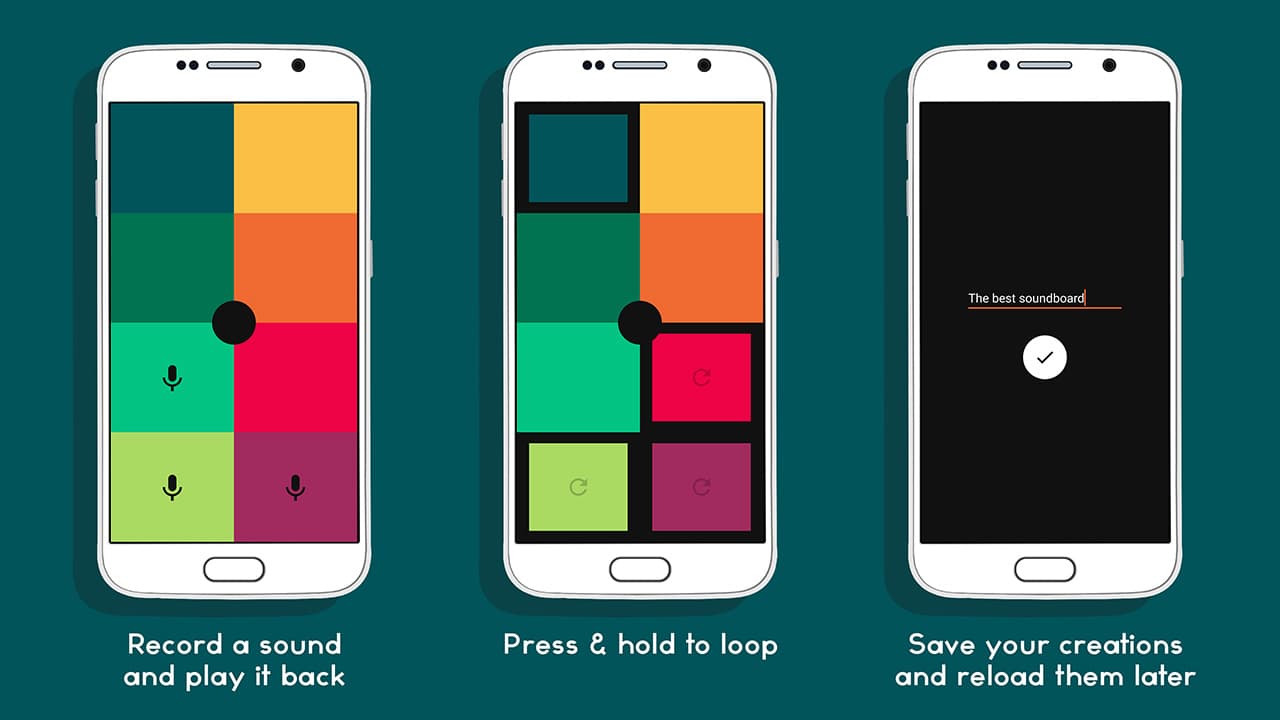 Three screenshots of the app interface